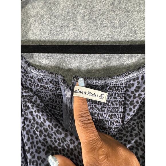 Abercrombie & Fitch Dress Women Blue Long Sleeve Animal Print Mini Smocked - Picture 2 of 8